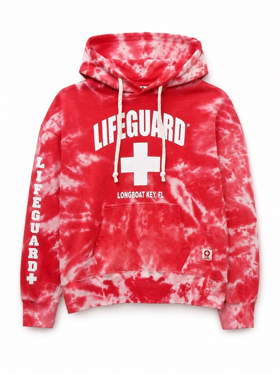 Tops - Lifeguard Tie-Dye Pullover Hoodie in Red & White